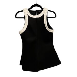 Vintage black fabric top with pearl trim size 8